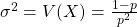 \sigma^2=V(X)=\frac{1-p}{p^2}